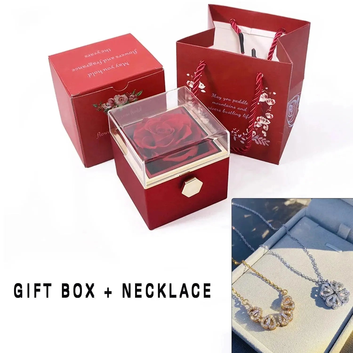 Four Leaf Clover Love Necklace, comes w/Eternal Rose Gift Box - Radiant Memories