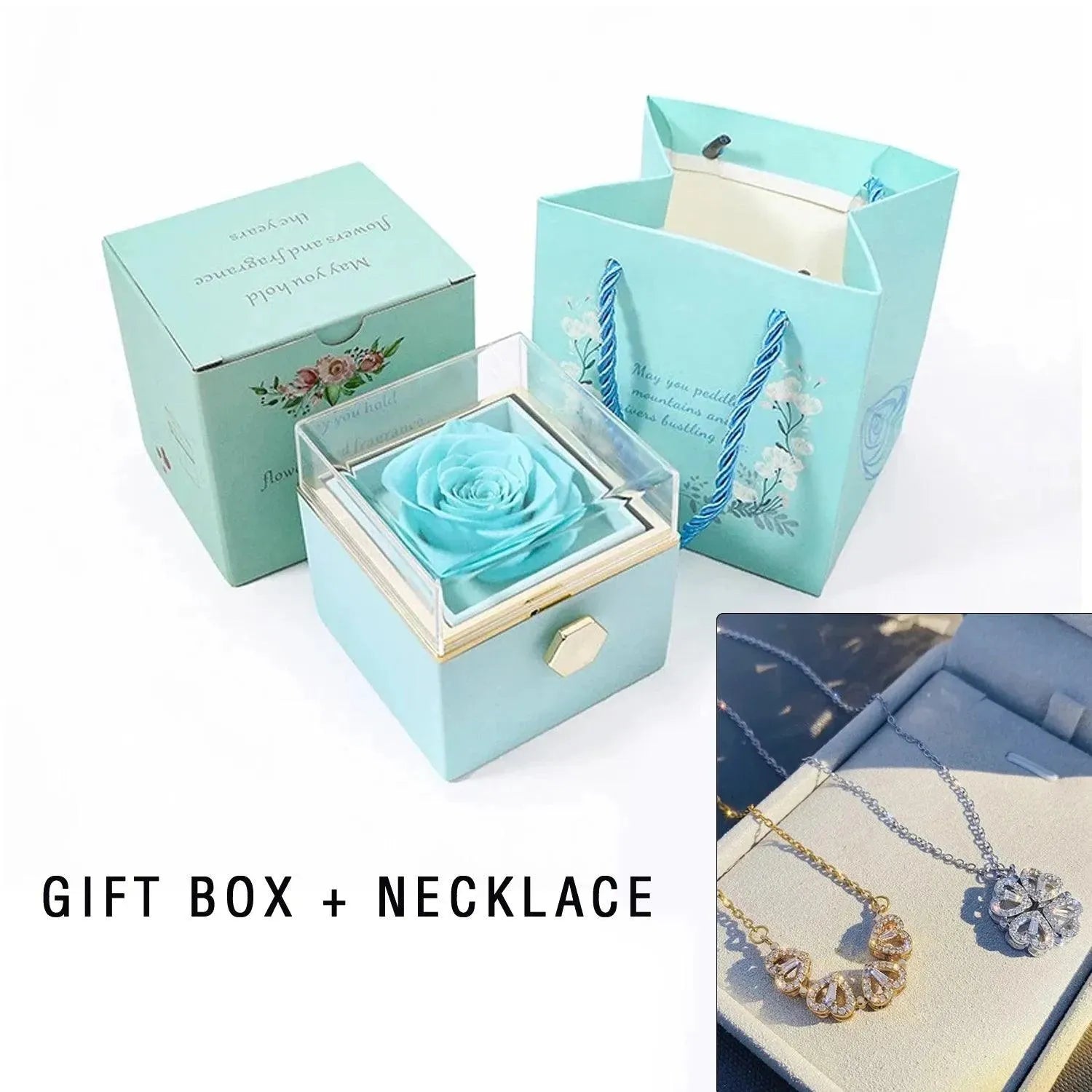 Four Leaf Clover Love Necklace, comes w/Eternal Rose Gift Box - Radiant Memories