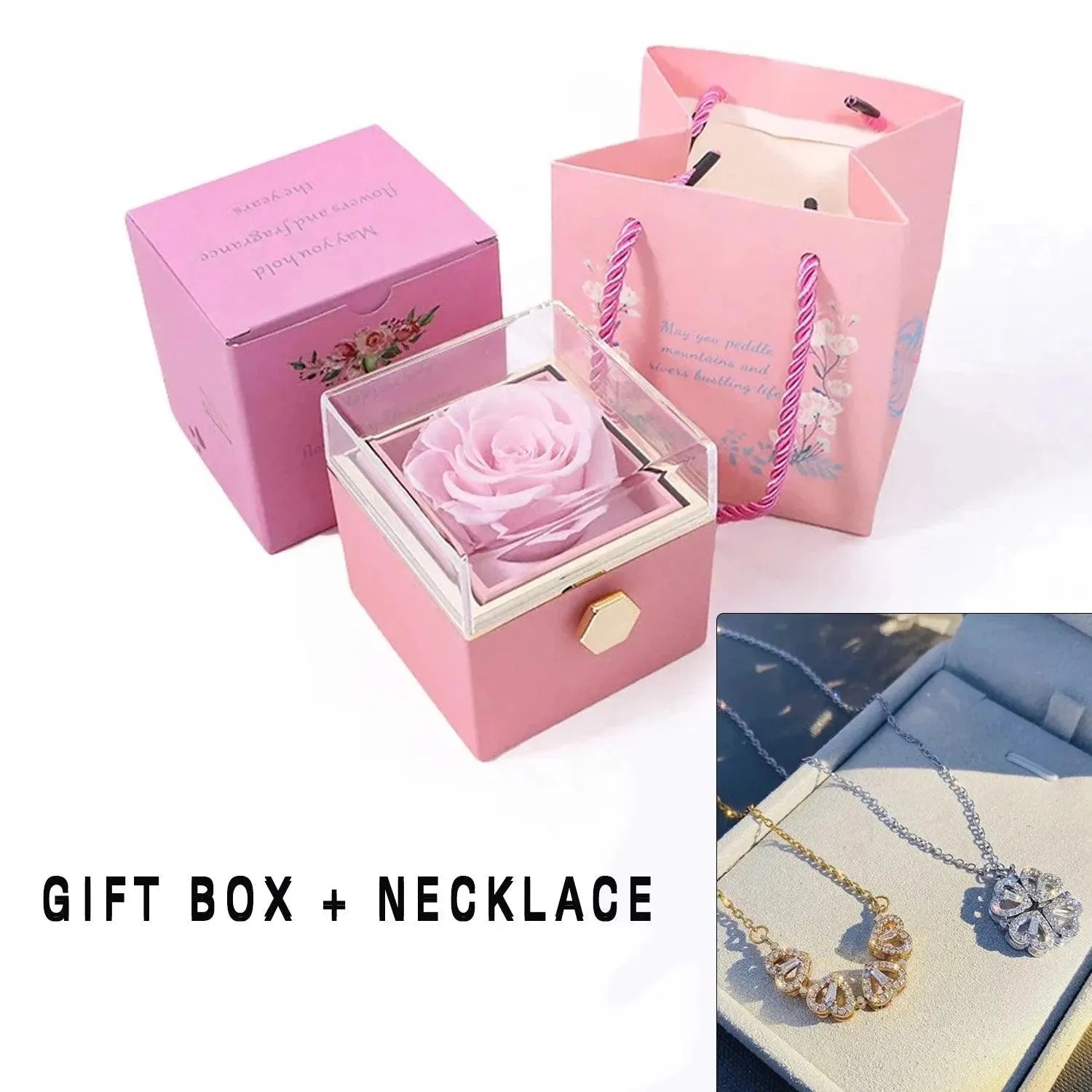 Four Leaf Clover Love Necklace, comes w/Eternal Rose Gift Box - Radiant Memories