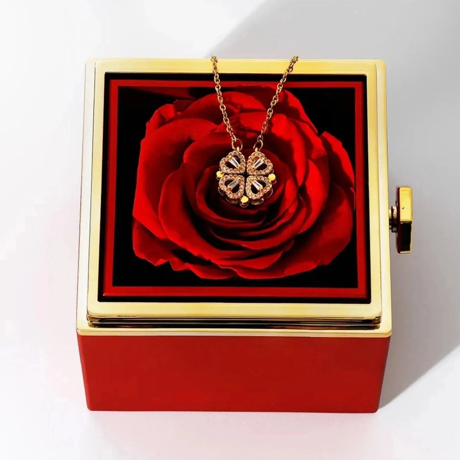 Four Leaf Clover Love Necklace, comes w/Eternal Rose Gift Box - Radiant Memories