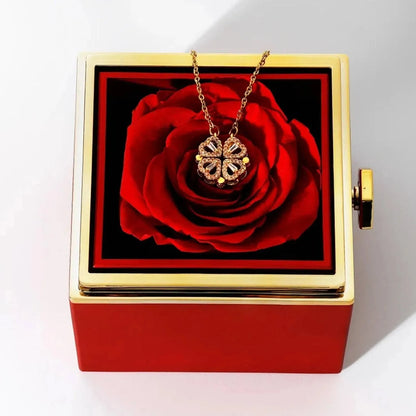 Four Leaf Clover Love Necklace, comes w/Eternal Rose Gift Box - Radiant Memories