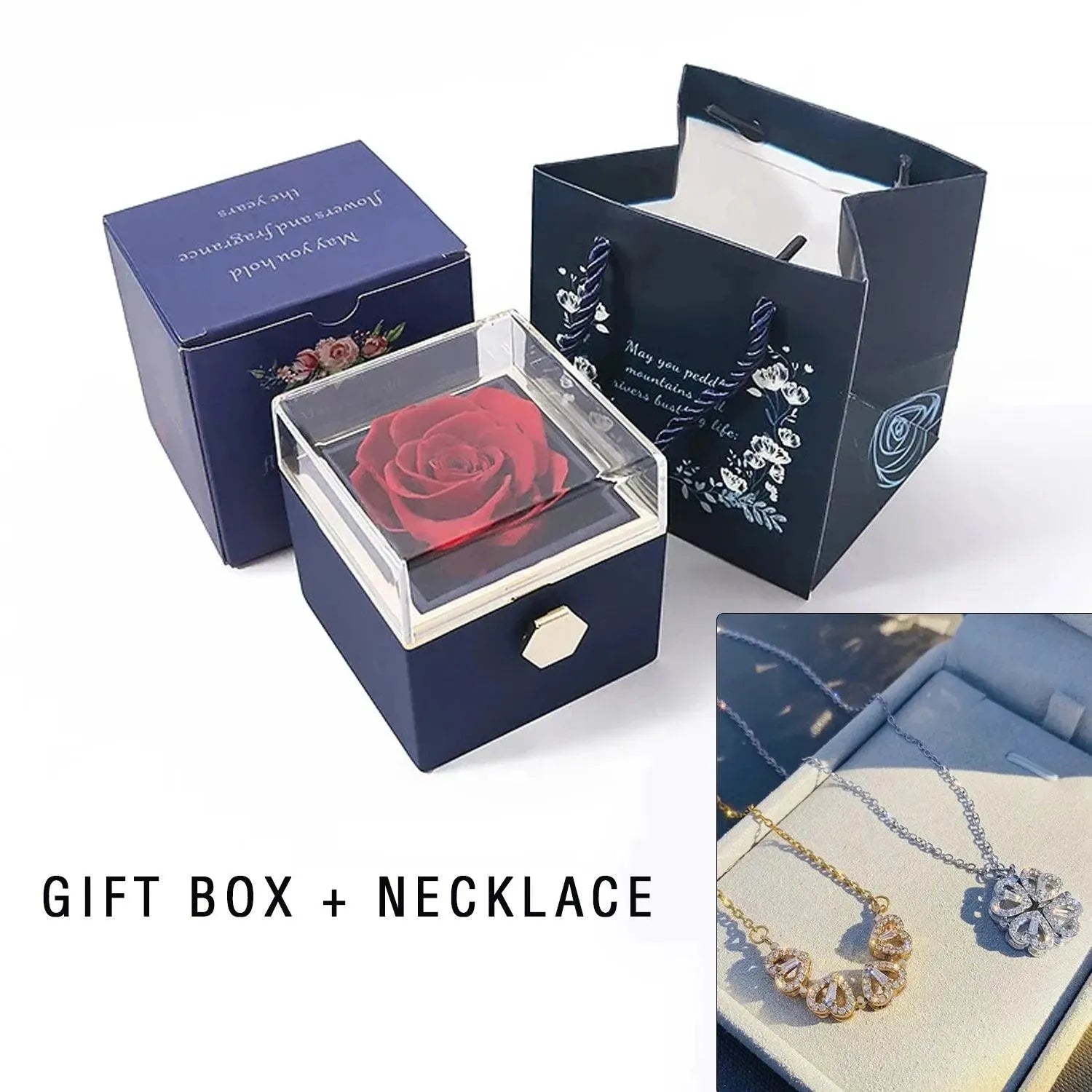 Four Leaf Clover Love Necklace, comes w/Eternal Rose Gift Box - Radiant Memories