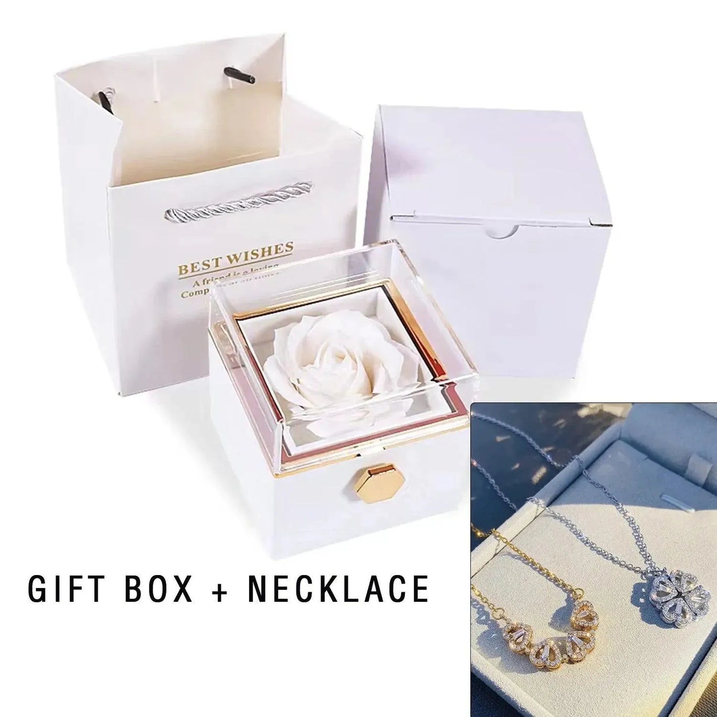 Four Leaf Clover Love Necklace, comes w/Eternal Rose Gift Box - Radiant Memories