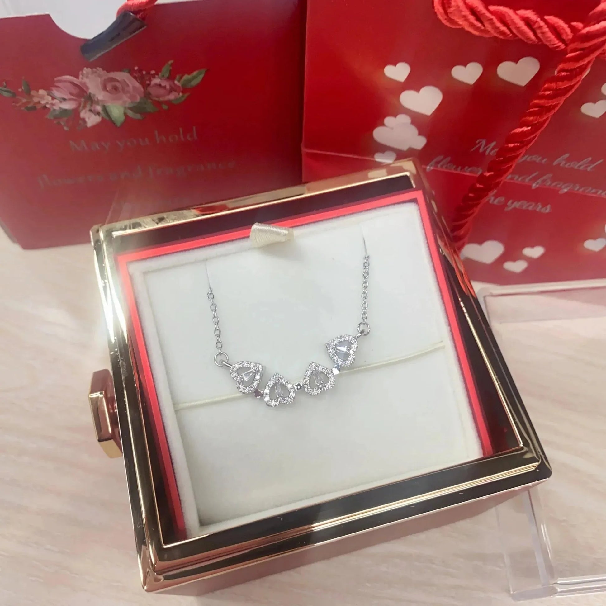 Four Leaf Clover Love Necklace, comes w/Eternal Rose Gift Box - Radiant Memories