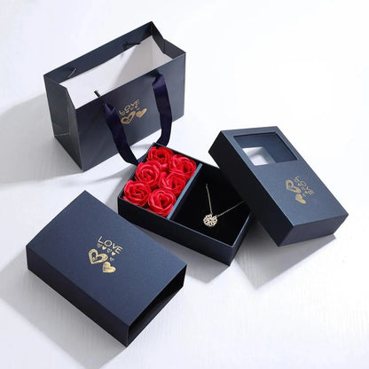 Four Leaf Clover Love Necklace tucked in Eternal Rose Gift Set Box - Radiant Memories