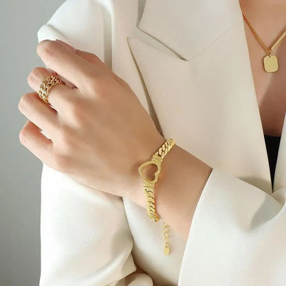 Cuban Chain Heart Bracelet