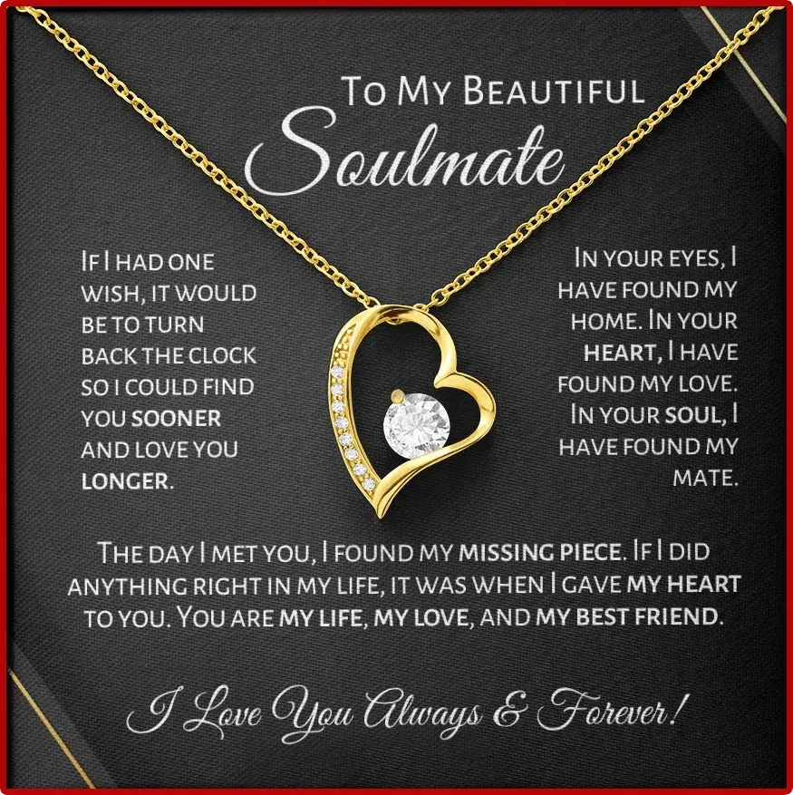 Soulmate - Eternal Rose Heart - Shaped Gift Box with Personal Card & Necklace - Radiant Memories